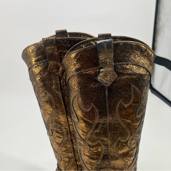 Free People Moody Bronze Metallic Snip Toe Tall Leather Embroidered Cowboy Boots - Picture 7 of 9